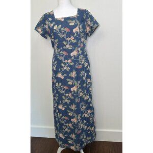 Vintage 90s Liz‎ Claiborne Floral Denim Wrap Dress 8 Maxi Farmhouse Cottagecore